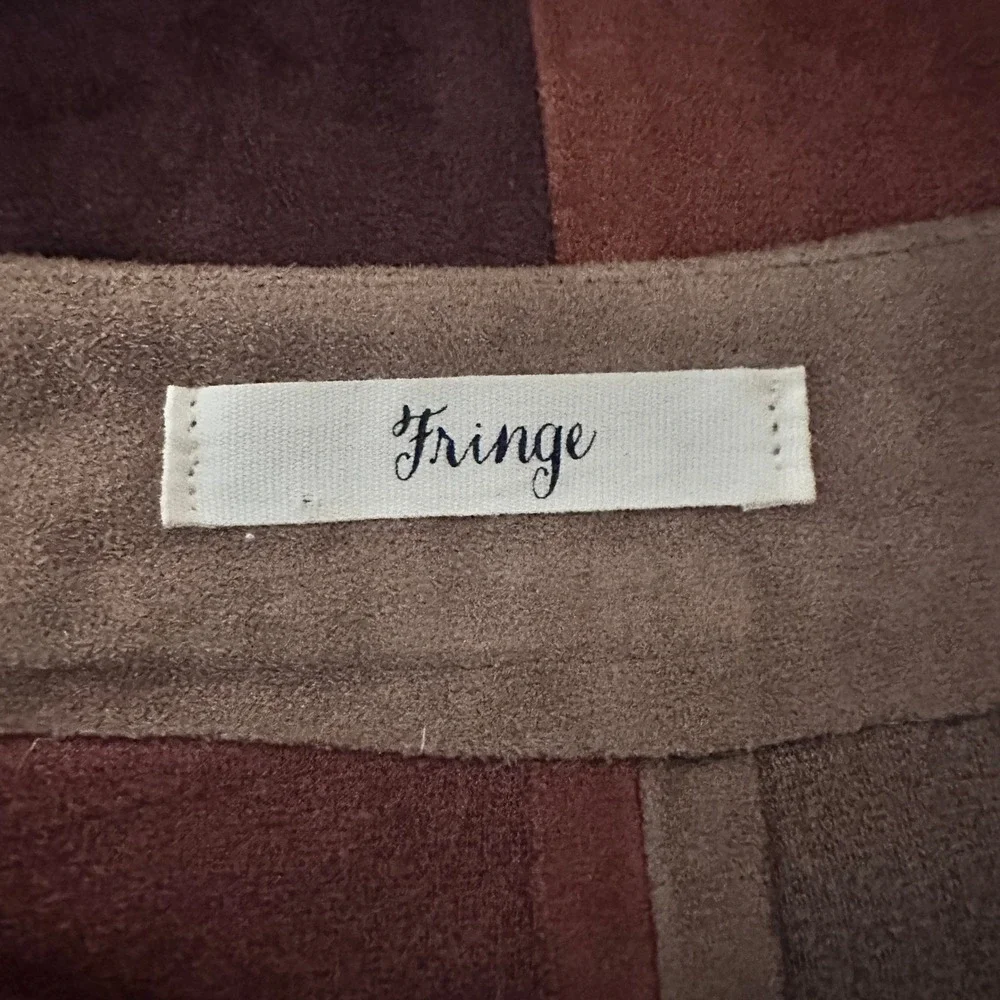 Fringe Faux Suede Patchwork Maxi Skirt Brown Tan Rust Boho CP-6286 Size Large - Picture 8 of 8